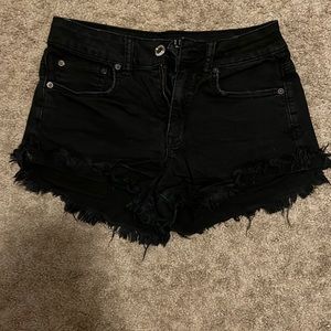 American Eagle high rise black frayed jean shorts